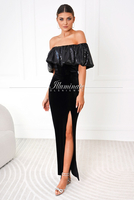 MARTINA black sequin with velor evening maxi dress