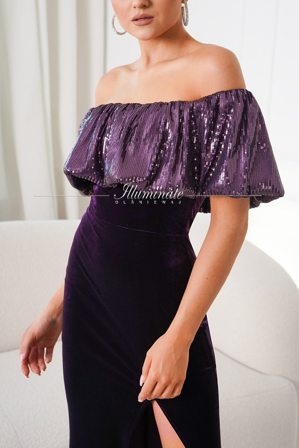 MARTINA purple sequin with velvet evening maxi dress