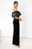 MARTINA black sequin with velor evening maxi dress