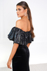 MARTINA black sequin with velor evening maxi dress