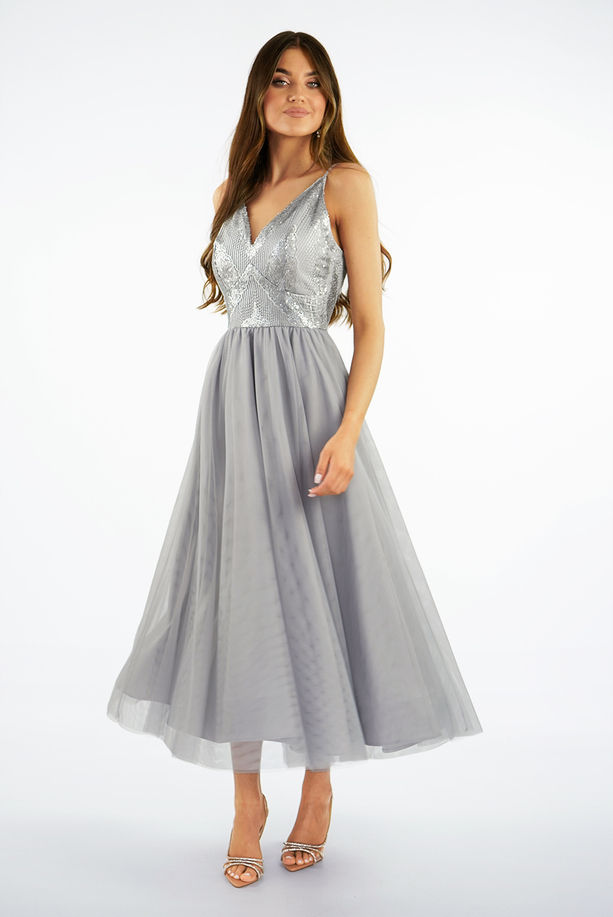 ESTELLA midi tulle gray dress