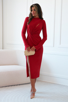 MISSY red midi dress with long sleeves