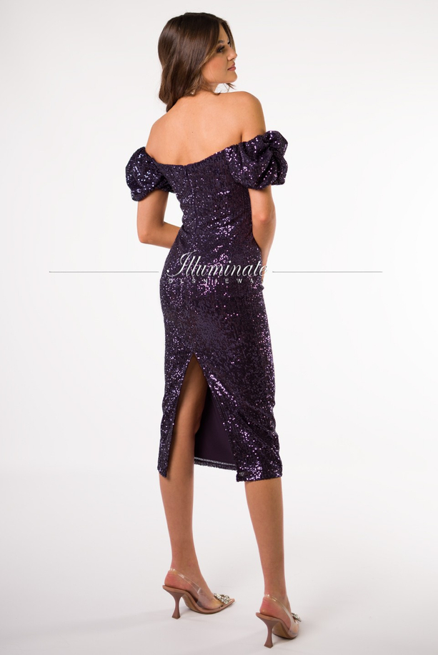 LABELLE violet sequin midi dress