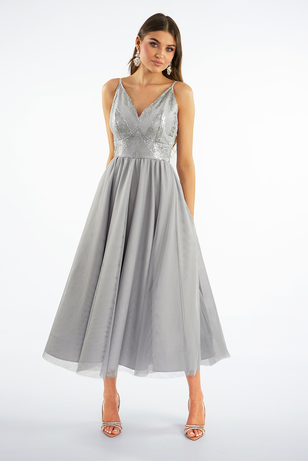 ESTELLA midi tulle gray dress