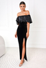 MARTINA black sequin with velor evening maxi dress