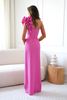 GINEVRA long red dress with ruffles fuchsia