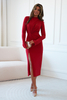 MISSY red midi dress with long sleeves