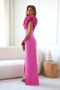 GINEVRA long red dress with ruffles fuchsia