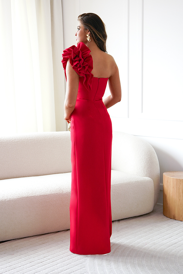 GINEVRA long red dress with ruffles