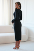 MISSY black midi dress with long sleeves