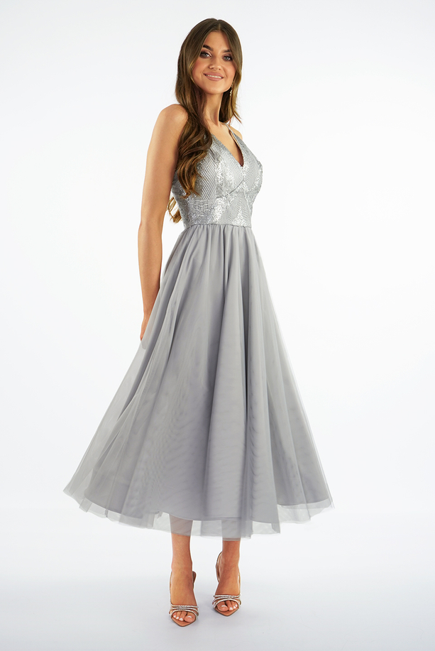 ESTELLA midi tulle gray dress