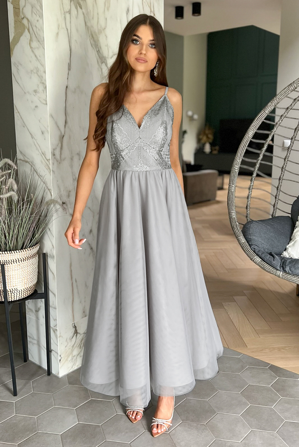 ESTELLA midi tulle gray dress