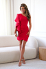 SHERI short red one-shoulder dress with ruffles