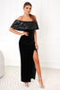 MARTINA black sequin with velor evening maxi dress