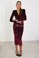 LIYA burgundy velor midi dress