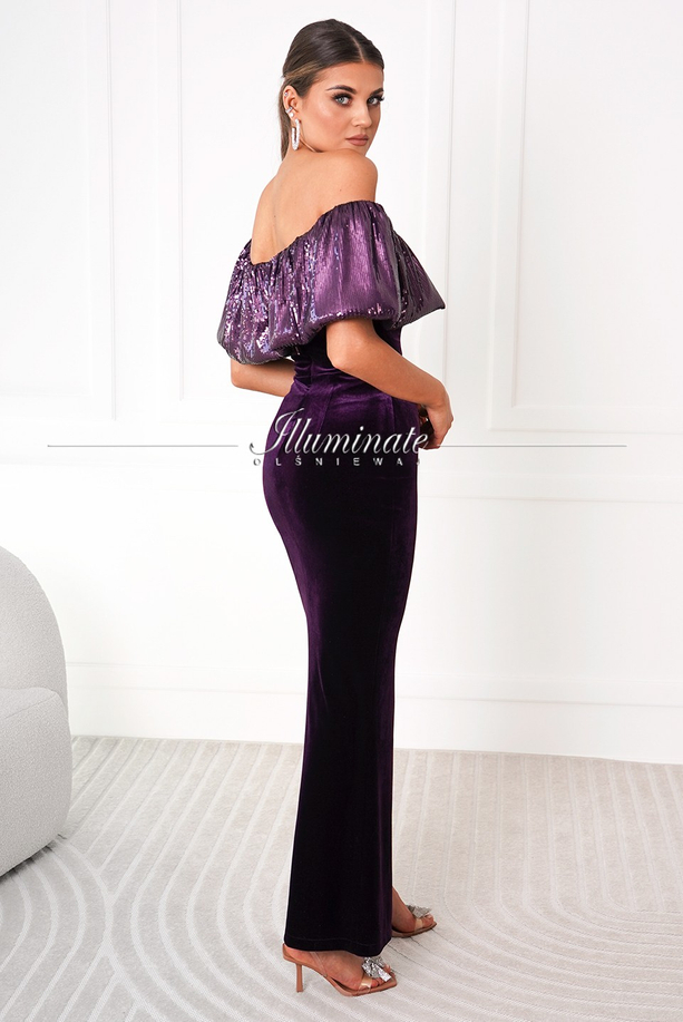 MARTINA purple sequin with velvet evening maxi dress