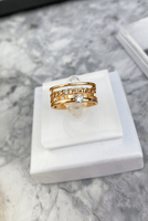 Gold ring with chain motif and cubic zirconia 316L stainless steel