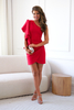 SHERI short red one-shoulder dress with ruffles