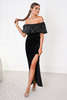 MARTINA black sequin with velor evening maxi dress